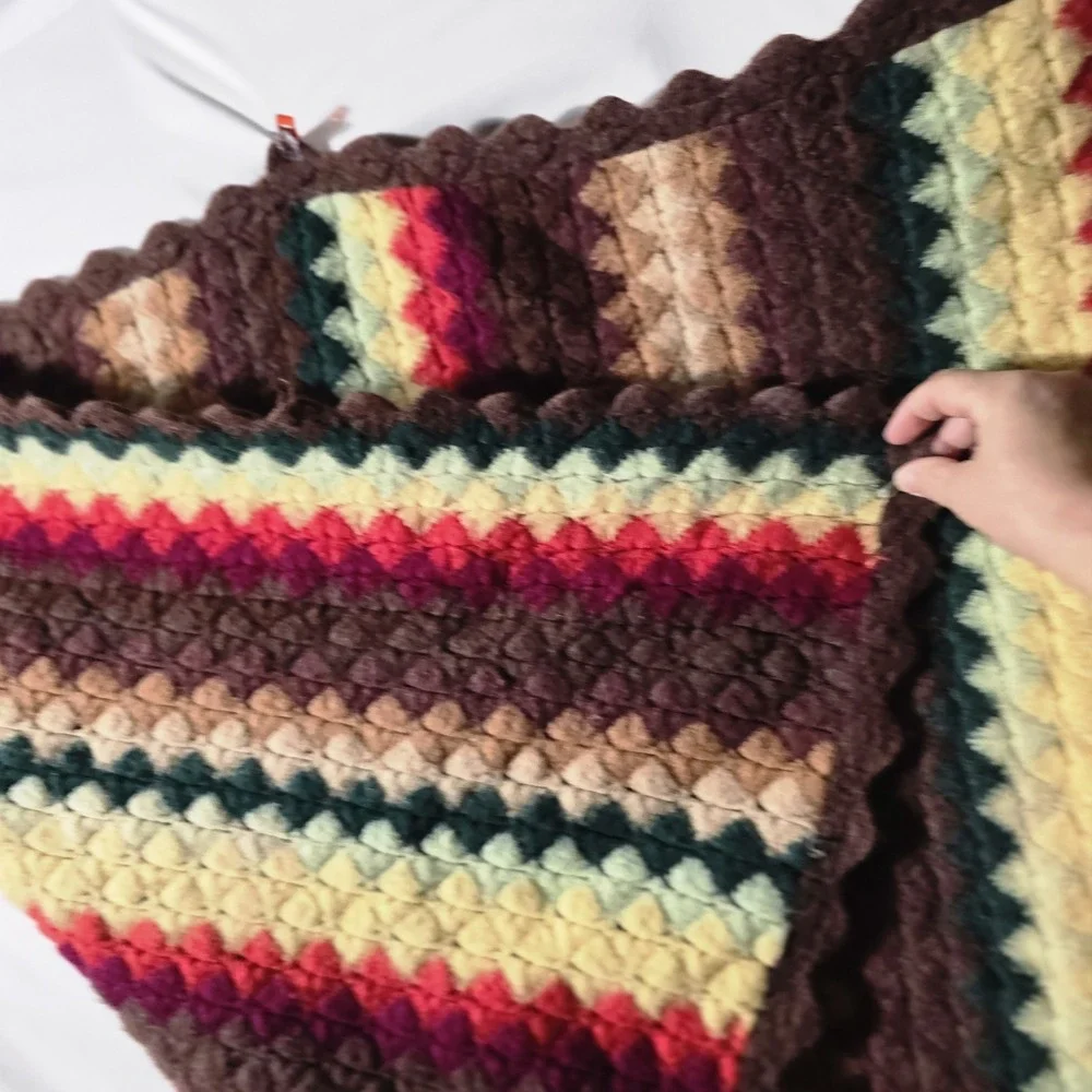 Vintage MCM Handmade Afghan Blanket Throw Crochet Multi Color 48x34 70's‎